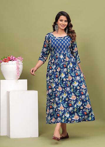 Image of Women's Feeding Kurta Cotton | Floral Anarkali Pregnancy Kurta with Nursing Zipper | Pre & Post Partum | Maternity Dresses | Mom to Be Gift