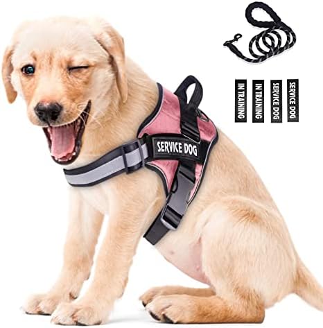 Peswety Service Dog Vest Harness in Training Pet No Pull Pet Puppy Harnesses Free 5ft Dog Leash 3M Reflective Breathable Small Medium Large(Pink XS)