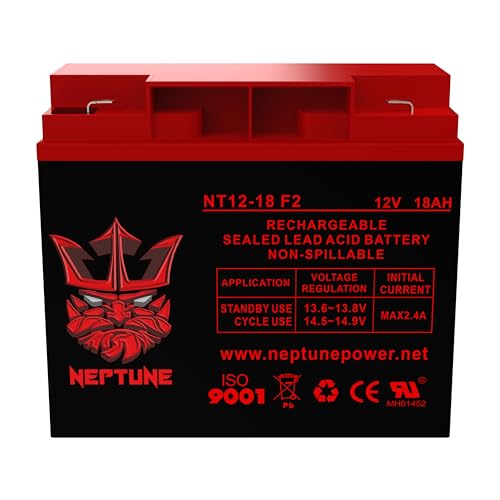 Neptune Power Products Brand NT1218F2 12 V 18AH Rechargeable Sealed Lead Acid (SLA) AGM Battery For Mobility Scooter- Leak-Proof Replacement Batteries - F2 terminal