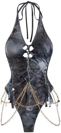 Floerns Women's Gothic Cut Out Lace Up Bodysuit Going Out Halter ...