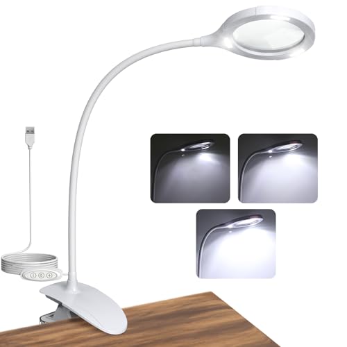 eSynic 5X 10X Lampe Loupe à Pince avec 15 Lumières LED Lampe de Bureau Interrupteurs Tactiles Col de Cygne Flexible en Silicone de 50cm Loupe Grossissante à...