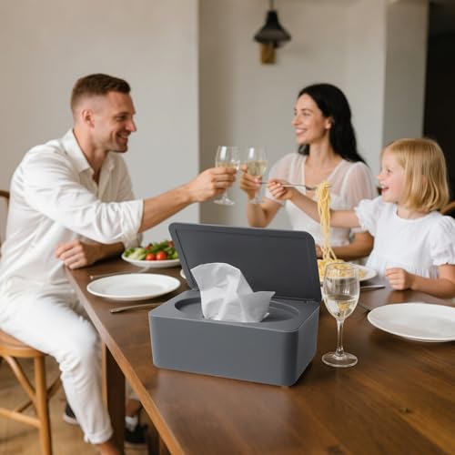 Versiegelte Feuchttücher Box mit großem Volumen Staubschutz Grau Baby Feuchttücherbox für feuchte Tücher Toilettenpapier Taschentücher im Badezimmer Wohnzimmer