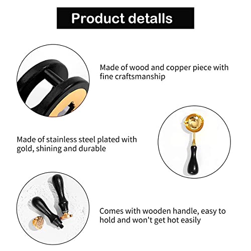 Wachssiegelwärmer,Wachssiegelwärmer Schmelzset,Holz Wachsheiztopf mit Schmelzlöffel,Siegelwachs Schmelzofen Feuerlackversiegelung für Stempelversiegelung Geschenkverpackung Private Envelop(Schwarz)