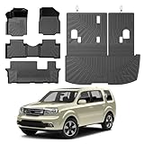 Pilot Floor Mats - Car Mats for Honda Pilot 2009-2015, All Weather Full Set Cargo Liner with Backrest Mat for Car Accessories, Heavy Duty Waterproof, Black