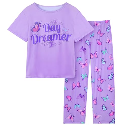 Image of FIOBEE Girls Pajamas Sets 2PCS Summer Pajama Sleepwear Kids Pjs Clothes Short Sleeve for Teen Girl Size 3-14