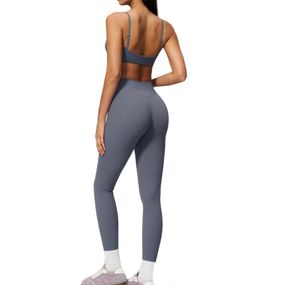 Conjunto Deportivo 2 Piezas para Gimnasio, Running y Yoga | Conjunto yoga 2 piezas, sujetador V tirantes regulables, leggings largos talle alto elevaglúteos sin costuras suaves elástico