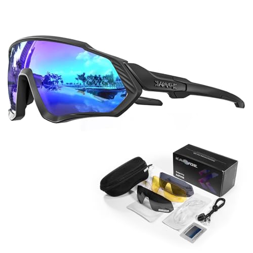 KAPVOE Polarisiert Fahrradbrille mit 5 wechselgläser TR90 Rahmen für Herren Damen Sportsonnenbrille Sport Radfahren MTB Radbrille Sportbrille Fahren Angeln Baseball Laufen CE Zertifiziert 05