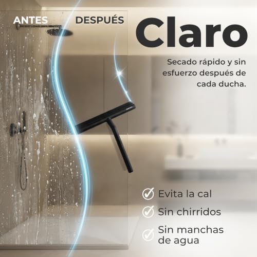 Miniatura 2 de Wischma Limpiacristales De Ducha De Silicona, Negro Escobilla Para Ducha Con Soporte Sin Taladro, Núcleo De Acero Inoxidable, Limpiavidrios Sin Rayas Para Vidrio, Espejos Y Azulejos