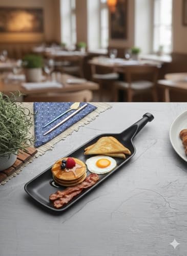 Image of AEWIN Serving Bat Platter for Snacks & Starters | Premium Black Serving Tray with Handle | Stylish Serving Plate for Appetizers, Finger Foods, Desserts & Party Serving | Restaurant & Home Use Black