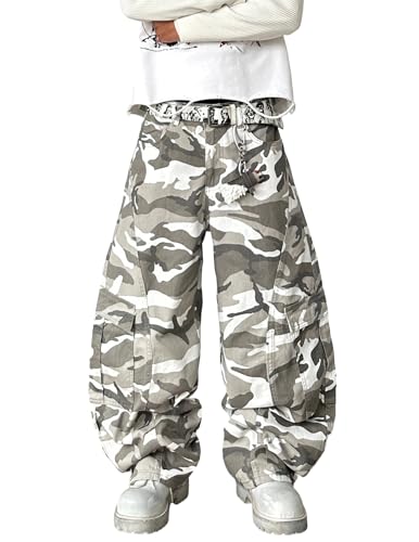 QGRSWBC Camo Cargo Pants for Men Baggy Jeans Loose Hip Hop Wide Leg Denim Pants Y2k Skater Trousers