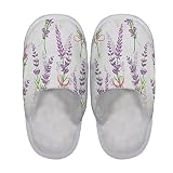 DreamBay Pantoufles en peluche violettes et blanches avec fleurs de lavande - Chaudes et confortables - Chaussures en mousse à mémoire de forme pour homme et femme, Couleur 301., Large