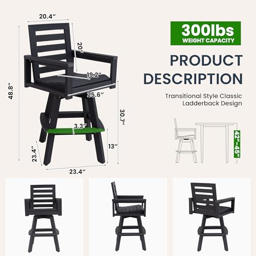 KEIKI Outdoor HDPE Swivel Bar Stools Set of 1, 360° Swivel Bar Height Chairs with Ladderback Design, All-Weather Heavy-Duty Patio Stools for Deck, Porch or Poolside, Carbon by KEIKI - Used condition - Image 2