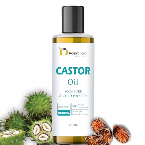 Image of Drontika Wild & Pure Castor Oil 100% Natural & Organic - 200ml For Hair Growth, Skin Care, Nails & Eyelash Nourishment | 100% Pure, Cold-Pressed, Chemical-Free