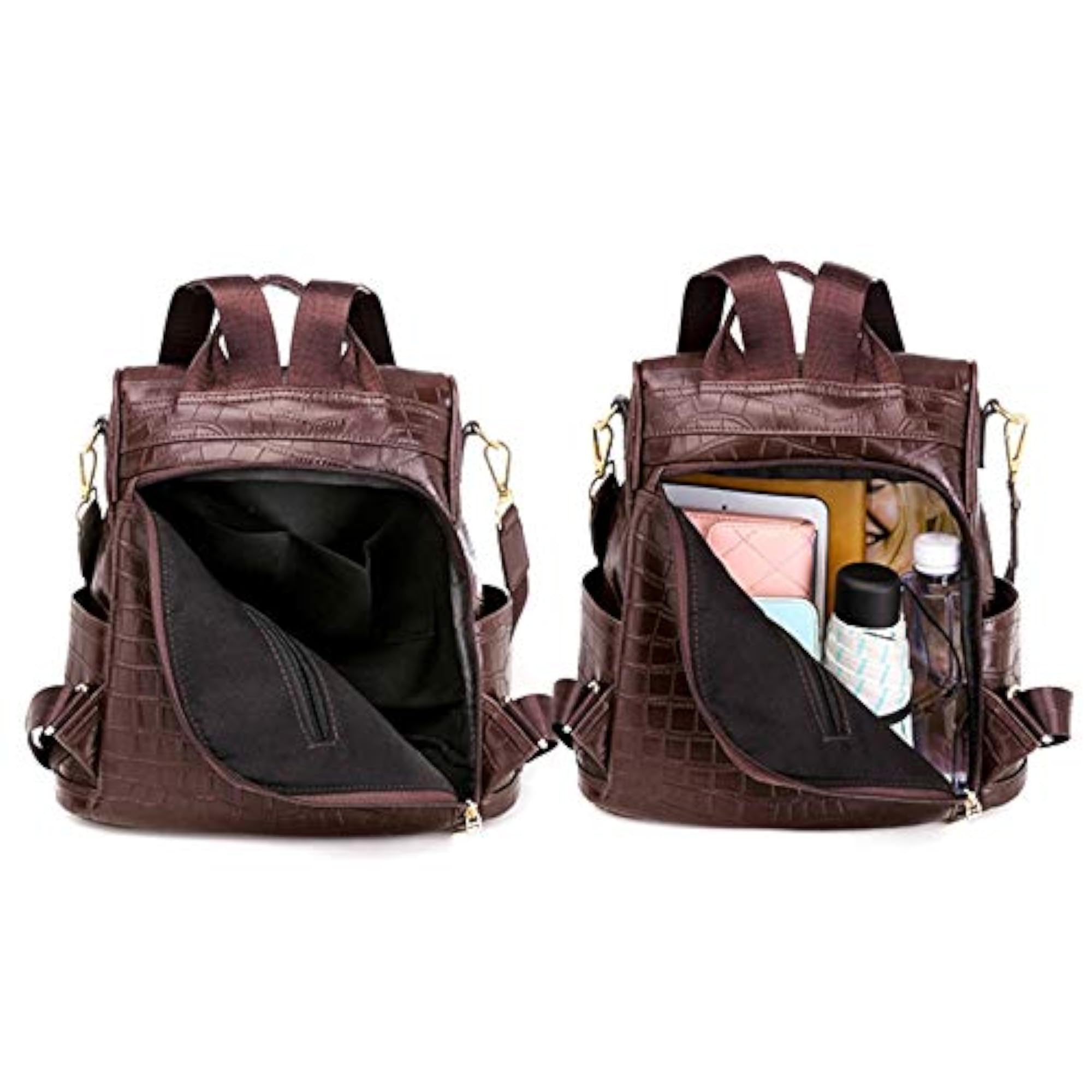 Women’s Anti-Theft Crocodile Print Faux Leather Backpack