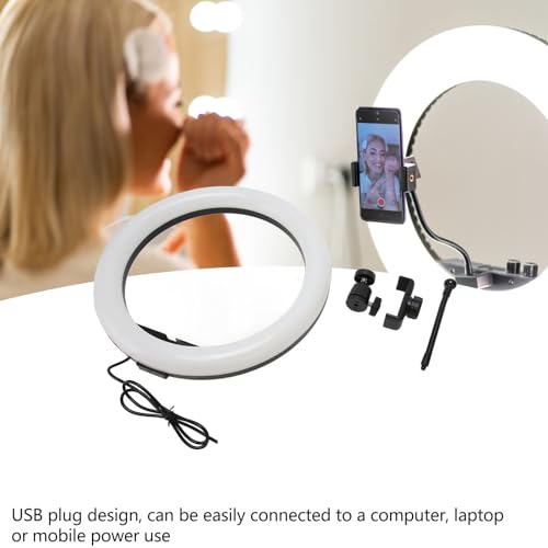 Tyenaza Anillo de Luz LED, Anillo Aro Selfie de Luz LED, Anillo de Luz para Selfies de 13 Pulgadas con Soporte para Teléfono y Enchufe USB para Transmisión de Fotografía y Selfies de Maquillaje - imagen 6