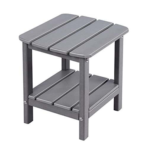 Lovoin Adirondack Table Square Outdoor Side Table, Poly Lumber End Tables For Patio, Backyard, Pool, Indoor Outdoor Companion, Easy Maintenance & Weather Resistant (Grey) #TOP22