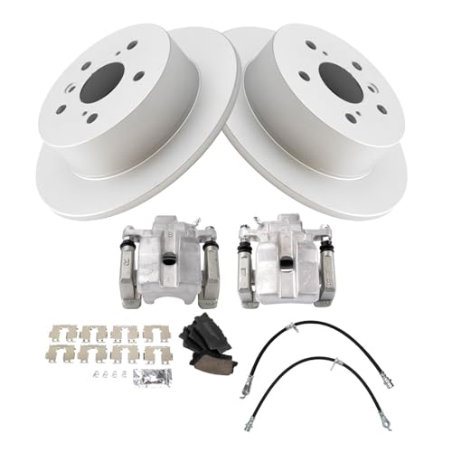 Image of TRQ Rear Brake Pad and Rotor Set Ceramic G Coated Rotors Calipers Compatible with 2013-2015 Toyota Avalon 2012-2017 Camry