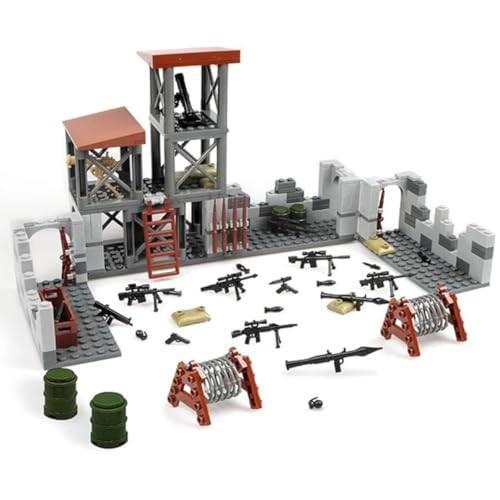 YLtremker Kit de escena de bases militares con armas, WW2 militar fuerte atalaya modelo soldados armas accesorios kit