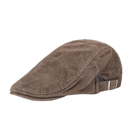 Huamengyuan Gorra de Corduroy Con Visera Para Hombre y Mujer - Boina de Otoño, Deslizante, Retro, Plana Ajustable - Café, Talla Única
