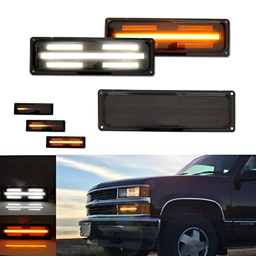 Tonsya For 1988-1998 GMC Chevy C/K Suburban 1500/2500/3500 Truck Front Turn Signal sequential Parking Lights & Daytime running lamps Smoked Lens
