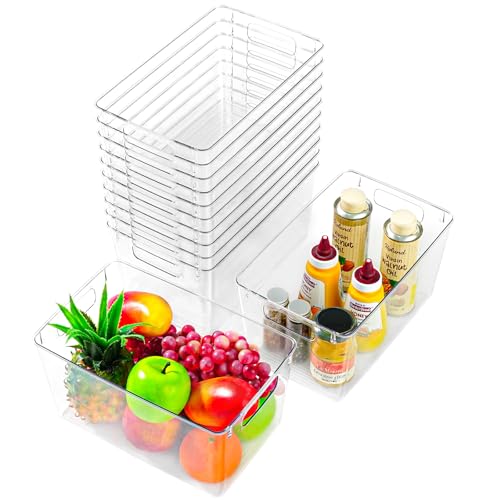 Image of Freebat 12 Pack Large Clear Plastic Storage Bins,Plastic Containers with Handle for Pantry Organizer and Storage,Perfect for Kitchen,Fridge,Cabinet, Closet,Bathroom Under Sink Storage