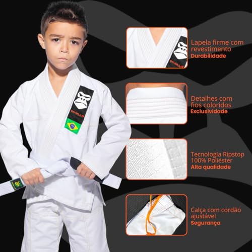 Kimono Infantil Reforçado + Faixa de Brinde Branca Jiu Jitsu Judô Karatê Artes Marciais Juvenil Seca