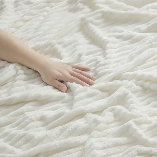 Image of Nestl White Throw Blanket for Couch - Cozy Warm Fuzzy Blankets for Women, Set of 2 Small Fleece Throws for Girls - Off White, 50 x 60 Inches