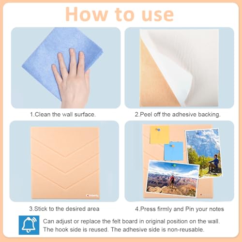 Image of Climberty 12 Pcs Felt Bulletin Board 11.8 inchx11.8 inch, Self-Adhesive Message Boards, Sound Absorbing Pin Boards for Photos, Notes, Wall Decor, Home & Office Organizer with 50 Thumbtacks (Peach Pink)