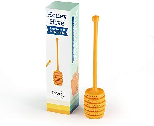 Honey Hive Tea Infuser/Honey Dripper with Silicone Long Handle to Dip Honey and Bottom Honey Hive Shape for Loose Leaf Tea Strainer and Steeper by Fyve Global