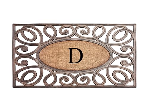 A1 Home Collections Rubber and Coir Princess Large Doormat (23 x 38 Inches) -Monogrammed D, Elegant Circles 23.5"X38"