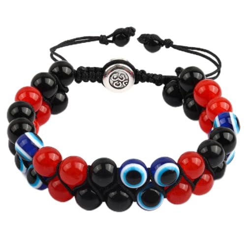 Image of Evil Eye Bracelet for Men Women - Triple Protection Bracelet - Tiger Eye and Black Obsidian Chakra Energy Healing Bracelet - 8mm Beads Good Luck Prosperity and Happiness Crystal Jewelry Stone