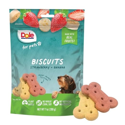 Dole for Pets Dog Biscuits Assorted Banana + Strawberry Mix, Real Fruit Flavor Vegan Crunchy Treats, No Wheat Corn Soy or Artificial Additives, Bite Size Training Snacks for Dogs, 7 Oz