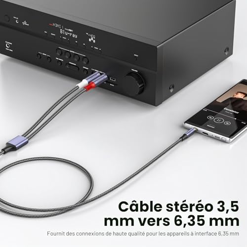 MOSWAG Câble Audio 3.5mm vers Double 6.35mm 2M TRS Jack – vue 3