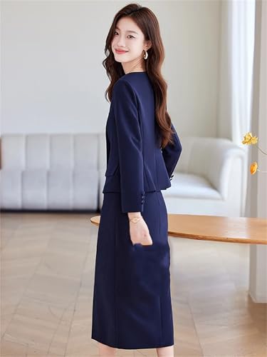 Women's Elegant Comfortable Business 2-Piece Suit with Double Breasted O-Neck Jacket and Skirt2
