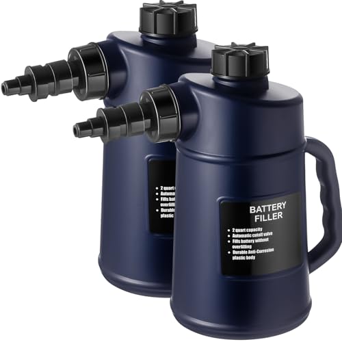 Kritkin 2 Pcs Heavy Duty Battery Filler 2 Quarts Battery Filler with Auto Shut and Drip Free Valve Water Filling Bottles for Golf Cart Automotive Tools Deep Cycle (Double Opening)