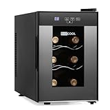 Barcool VINO6 – Table-Top Wine Fridge Black | 5-18°C | Wine Cooler | LED + Digital Display | Glass Door Drinks Cellar | Single-Zone (6 Bottle)