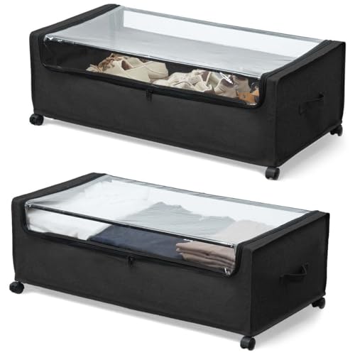 FOUCSSOMEI Under Bed Storage with Wheels, Under The Bed Storage Drawers On Wheels, Rolling Underbed Drawers, Lockable, Heavy Duty, XXXXL Size 90L
