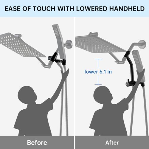 G-Promise All Metal Rainfall Shower Head with Handheld Spray Combo, Shower Diverter with Low Handheld Holder, 3-Way Diverter Valve with Pause Mode (Matte Black) - Thumbnail 6