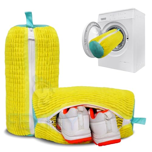 Image of 2000 Fluffy Fiber 1 Inch Each Shoe Washing Machine Bag | Polyester Laundry Bag with Invisible Side Zipper | 360 Cleaning Shoe Organizer for Sneakers, Trainers, Delicates & Washer Dryer Use