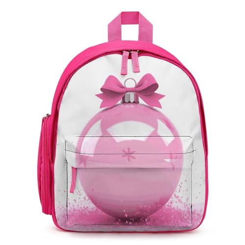 Pink Christmas Ball Backpack Small Book Bag with Side Pocket, Lightweight Durable Backpack, Travel Rucksack, Pink-style