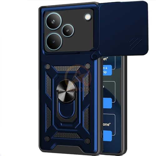 Image of Armor Bumper Back Cover Case for Realme P4 5G Pro Rotating Camera Cover, Ring Holder & Kickstand | Heavy Duty & 360 Degree Protection Realme P4 5G Pro Back Cover (Blue)