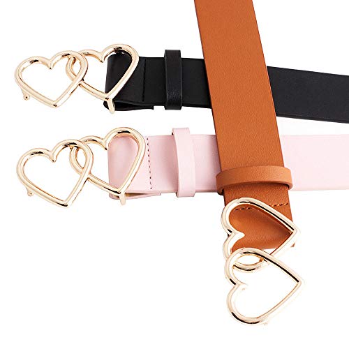 Pu Faux Leather Double-Heart Bukcle Waist Belt For Jeans Girls,Womens (Pink) #TOP5