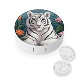 BTCOWZRV Cute White Tiger Contact Lens Case with Mirror, Portable Contact Lens Box with Solution Bottle, Glasses Travel Holder with Tweezers, Contact Case Storage for Women Men