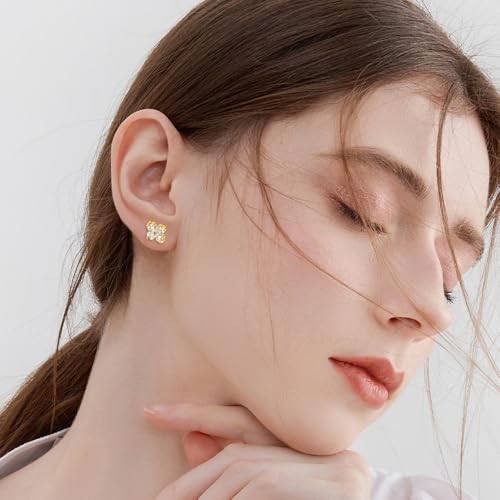 FFWTPY Boucles D'oreilles Trèfle Cristal Plaqué Or 18k Bijoux Femme Clous Puces Élégants Accessoires Brillants Charme Portebonheur Joaillerie – vue 4