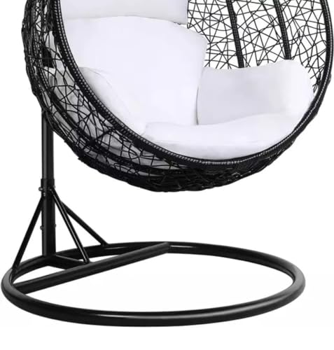 Image of Single Seater Swing Chair with Stand and Cushion Hammock Swing for Adult Outdoor Indoor Garden Living Room Balcony Hanging Chair (Black & White2)