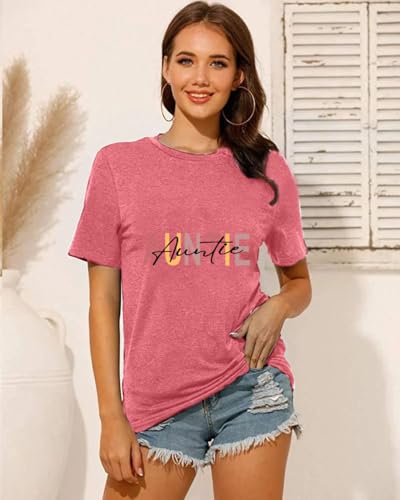 Image of Auntie Women Warm Lovely Love Print Blessing Holiday Summer Ladies Women Casual Short Sleeve T-Shirt.