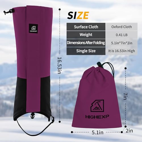 HIGH EXPERIENCE Leg Gaiters 100% Waterproof Adjustable Shoe Snow Boot Guard Gators for Hiking Shoe Cover Hunting Snowshoeing Climbing Walking for Women Men (Purple)