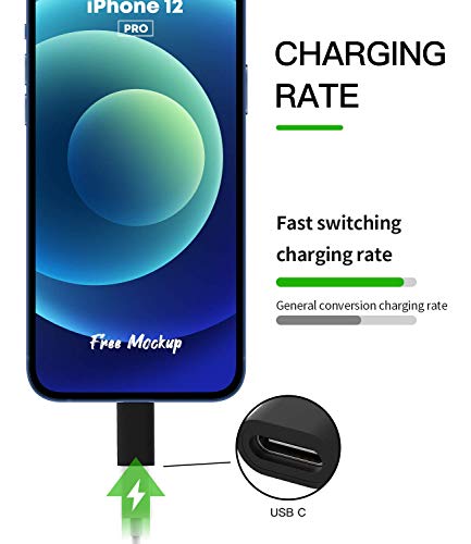 Pacote com 3, adaptador USB-C fêmea para Lightning macho, adaptador Lightning para USB C, cabo adapt