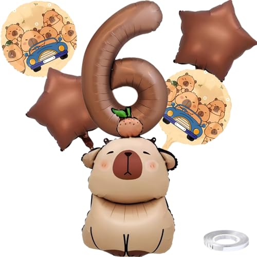 Liitata 6. Capybara aniversário festa decoração Capybara balões de aniversário conjunto de café número 6 balões grandes Kapibara balão para meninos meninas aniversário decoração de festa