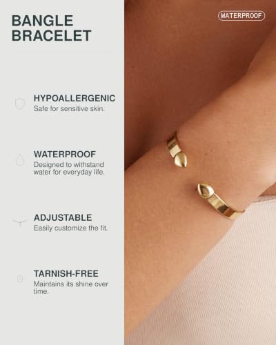 Image of PAVOI Waterproof Bangle Bracelets for Women, 14K Gold Plated Mantra Cuff